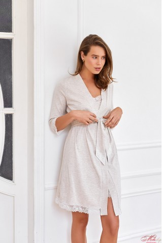 Халат з бавовни з мереживом Your Touch FR-5018